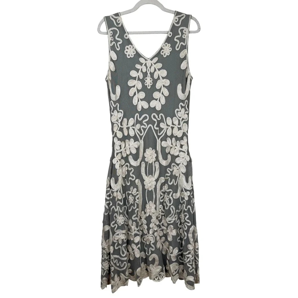 Sundance Blue-Green Midi Dress with Cream Lace Overlay